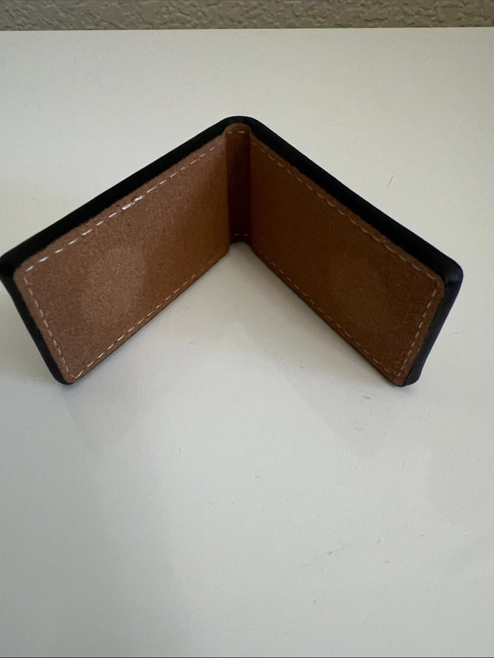 Nomad Lane Brown Leather Money Clip with Contrast Stitching